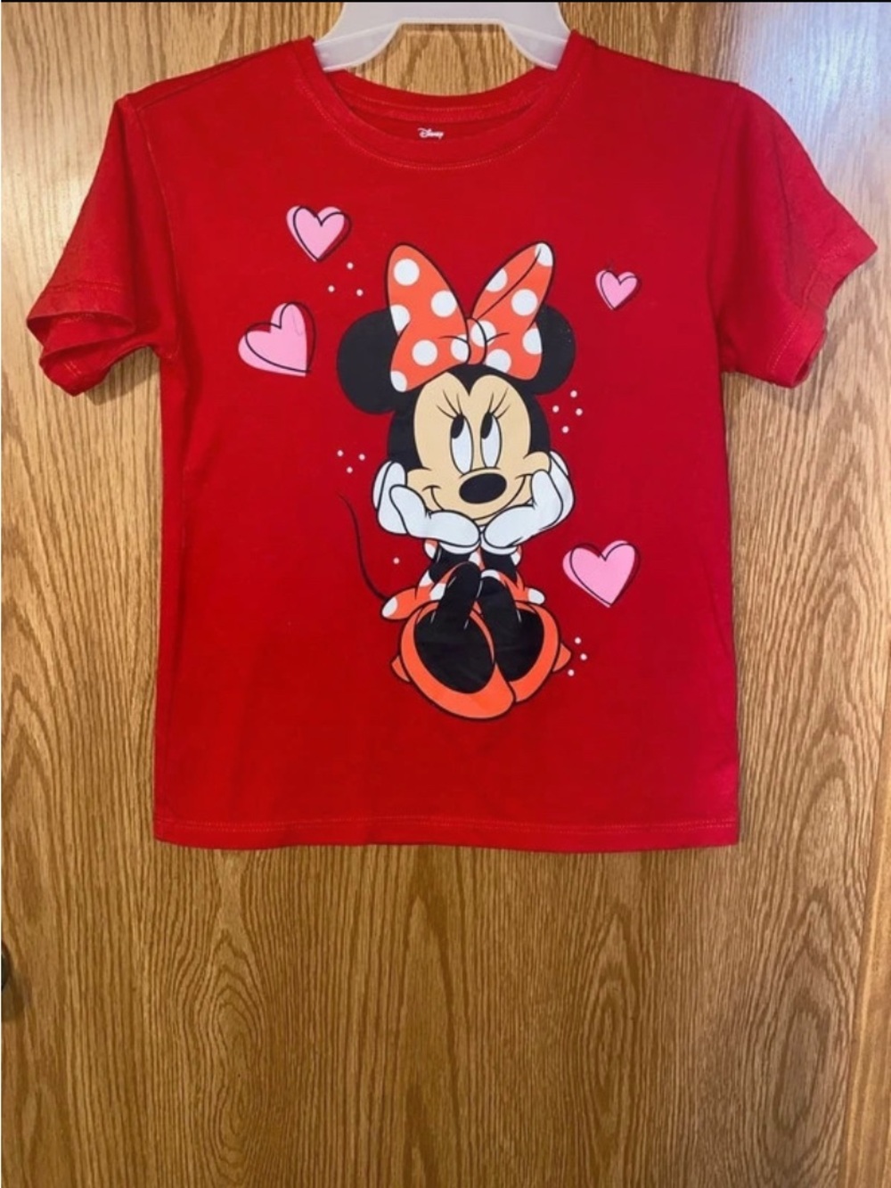 Disney Red Minnie Mouse Graphic Tee with Pink Heart Accents
